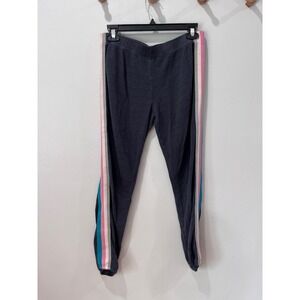 Monrow Womens XS Grey Slub Knit Joggers Multi Color Side Stripe Sweatpants